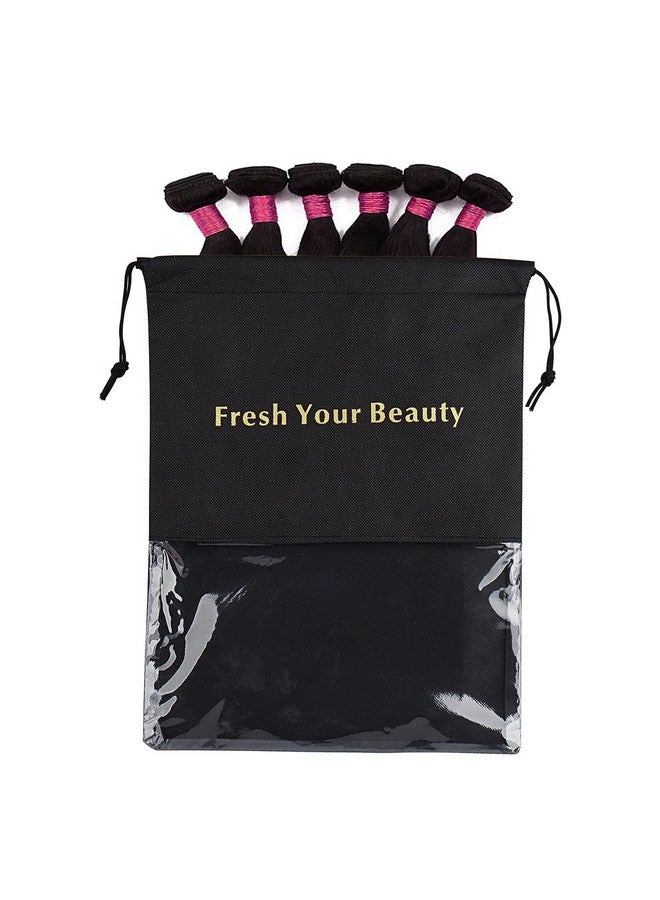 Sanmum 10 Packs Wig Storage Bags With Drawstring Hair Extensions Holder Hairpieces Carrier Organizer Dustproof Protector Pouch For Travel Daily Use (Large Black)  - Image 4