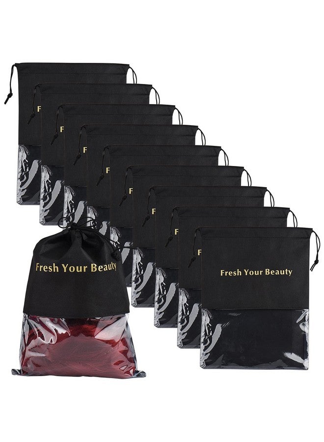 Sanmum 10 Packs Wig Storage Bags With Drawstring Hair Extensions Holder Hairpieces Carrier Organizer Dustproof Protector Pouch For Travel Daily Use (Large Black)  - Image 2
