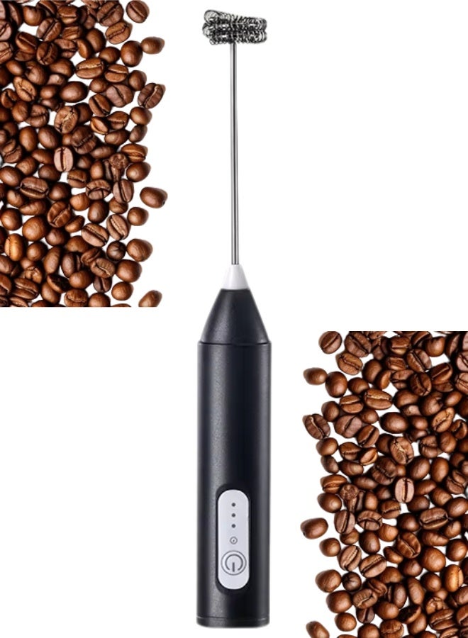 Milk frother rechargeable handheld 3-speed adjustable for latte coffee cappuccino - Black - Image 1