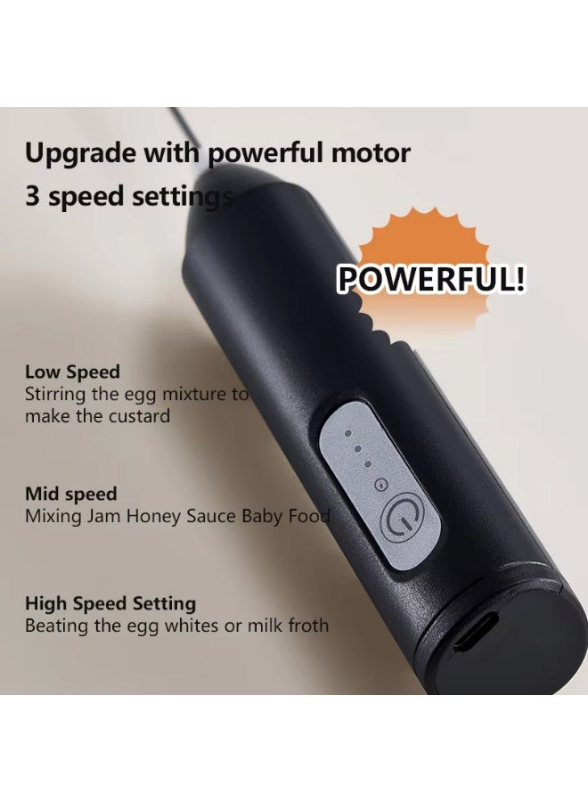 Milk frother rechargeable handheld 3-speed adjustable for latte coffee cappuccino - Black - Image 2