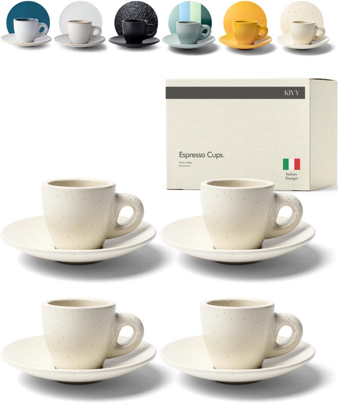 3 OZ ESPRESSO CUPS SET OF 4 THICK WALLED STONEWARE ESPRESSO CUP SET ITALIAN STYLE ESPRESSO CUPS AND SAUCERS DEMITASSE CUPS SET OF 4 ESPRESSO MUGS DEMITASSE CUPS AND SAUCERS SETS