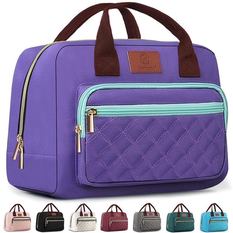 Genteen Lunch box for Women, Girls Teens Insulated Lunch Bags for Women, Womens LunchBox for Work, School, Picnic or Travel with Front Pocket -15 Cans/14 Liters Purple - Image 1