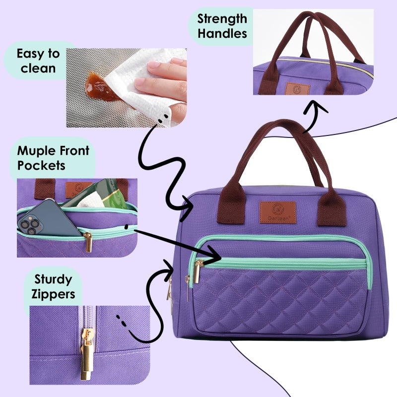 Genteen Lunch box for Women, Girls Teens Insulated Lunch Bags for Women, Womens LunchBox for Work, School, Picnic or Travel with Front Pocket -15 Cans/14 Liters Purple - Image 5