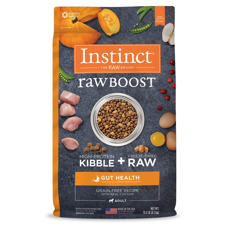 Instinct Raw Boost Gut Health, Natural Dry Dog Food with Freeze Dried Pieces, Grain Free Recipe - Real Chicken, 18 lb. Bag - Image 1
