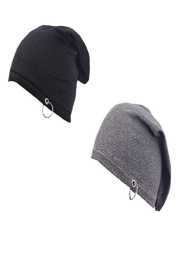 Zeki Boy's & Girl's Cotton Ring Beanie, Ring Cap for All The Seasons (Pack of 2) (Black and Dark Grey) - Image 1