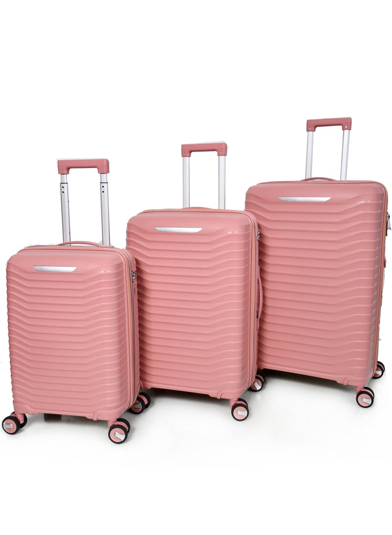 3-Piece Unbreakable PP Women Morano Travel Luggage Trolley Set (Pink) Size: 28''-24''-20'' Inch