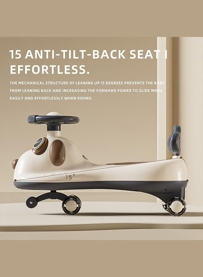 Children's swing car, twist car with lights and music, PU material children's car with wheels, children's car with storage box for children aged 2 to 8 (with battery) - Image 4