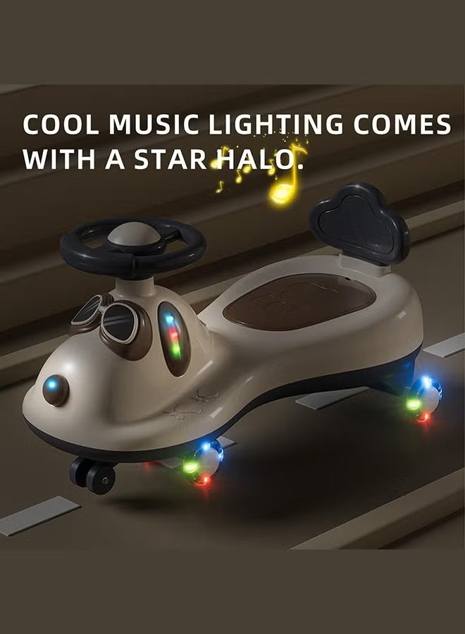 Children's swing car, twist car with lights and music, PU material children's car with wheels, children's car with storage box for children aged 2 to 8 (with battery) - Image 3