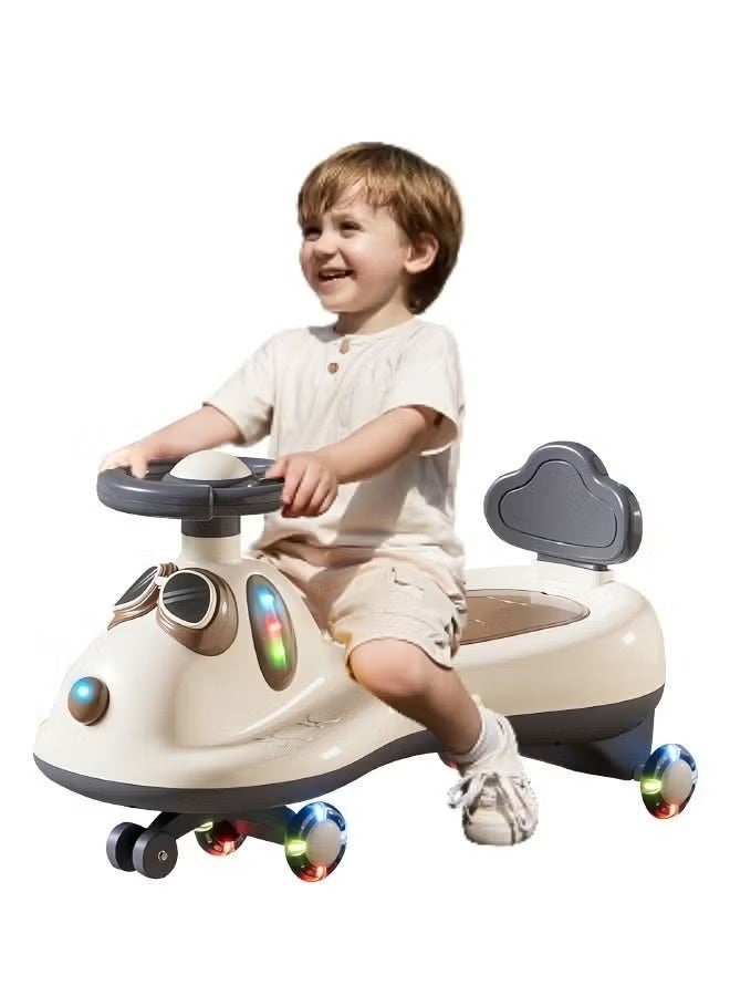 Children's swing car, twist car with lights and music, PU material children's car with wheels, children's car with storage box for children aged 2 to 8 (with battery) - Image 1