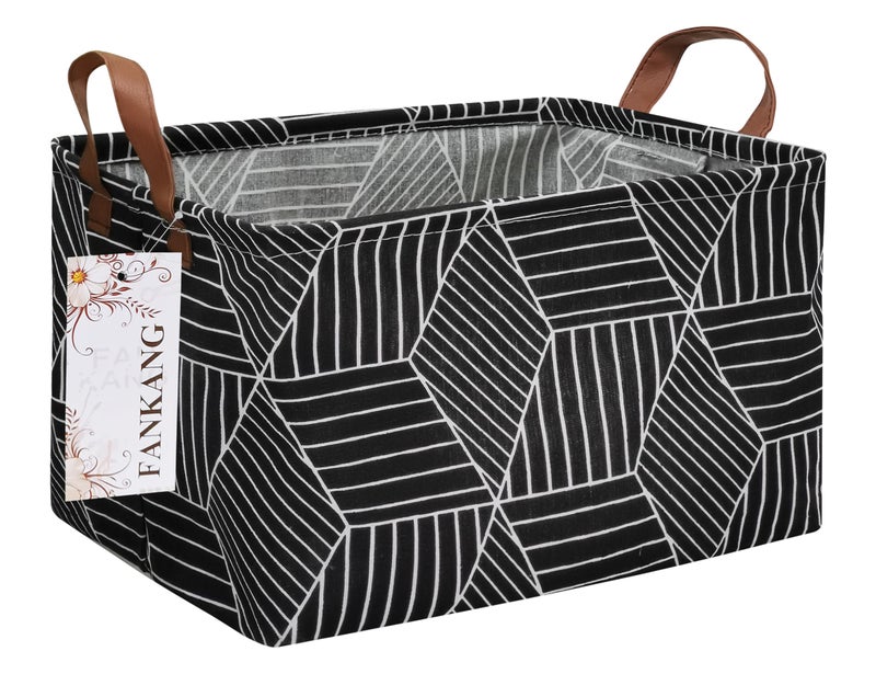 FANKANG Storage Basket,Nursery Hamper Canvas Laundry Basket Foldable with Waterproof PE Coating Storage, Office, Bedroom, Clothes,Toys (Rec-Black Cube) - Image 1