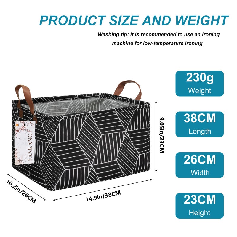 FANKANG Storage Basket,Nursery Hamper Canvas Laundry Basket Foldable with Waterproof PE Coating Storage, Office, Bedroom, Clothes,Toys (Rec-Black Cube) - Image 2