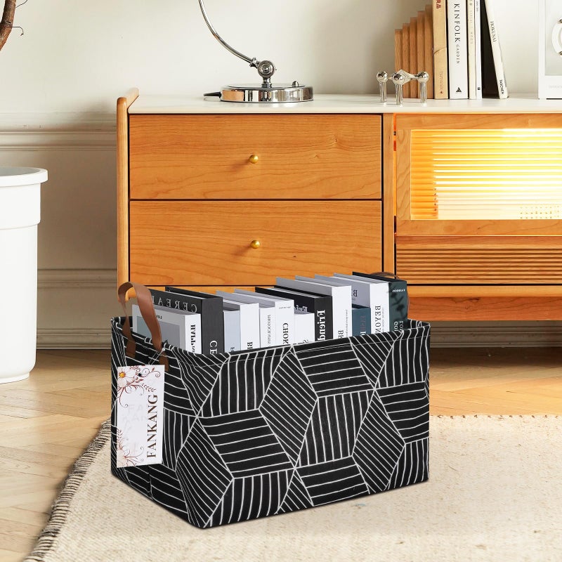 FANKANG Storage Basket,Nursery Hamper Canvas Laundry Basket Foldable with Waterproof PE Coating Storage, Office, Bedroom, Clothes,Toys (Rec-Black Cube) - Image 5