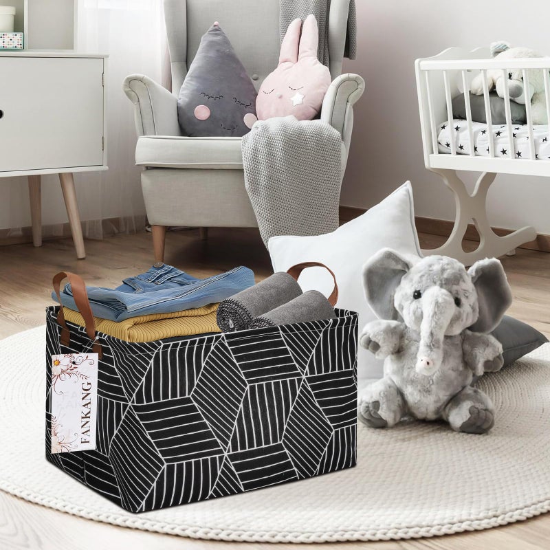 FANKANG Storage Basket,Nursery Hamper Canvas Laundry Basket Foldable with Waterproof PE Coating Storage, Office, Bedroom, Clothes,Toys (Rec-Black Cube) - Image 3