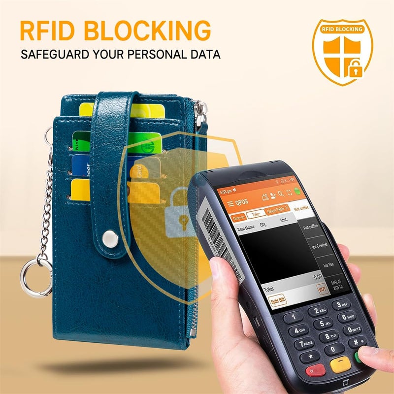 Huztencor Credit Card Holder for Women RFID Small Wallet Women Slim - Multi Zipper Card Case with Keychain Blue - Image 3