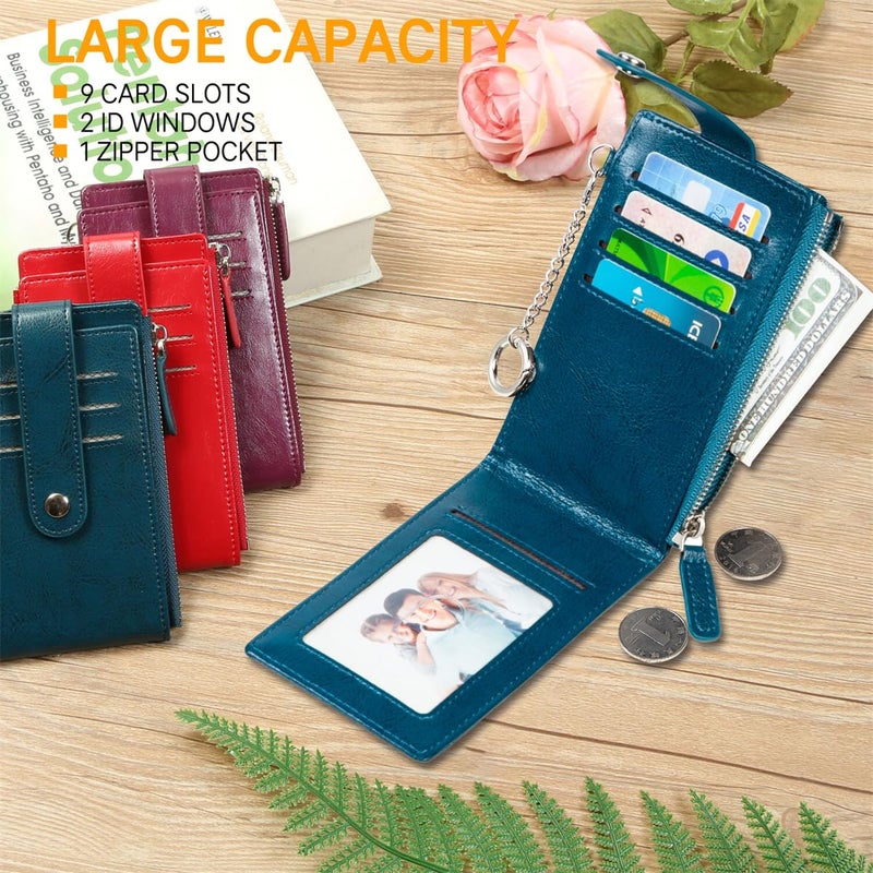 Huztencor Credit Card Holder for Women RFID Small Wallet Women Slim - Multi Zipper Card Case with Keychain Blue - Image 2