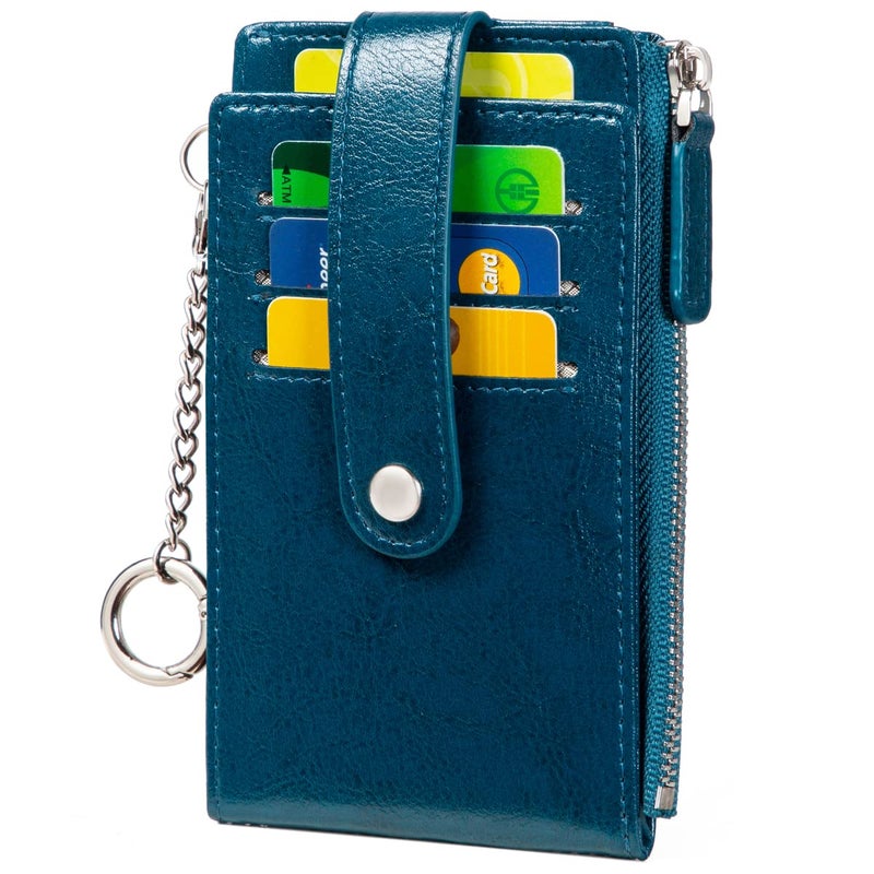 Huztencor Credit Card Holder for Women RFID Small Wallet Women Slim - Multi Zipper Card Case with Keychain Blue - Image 1