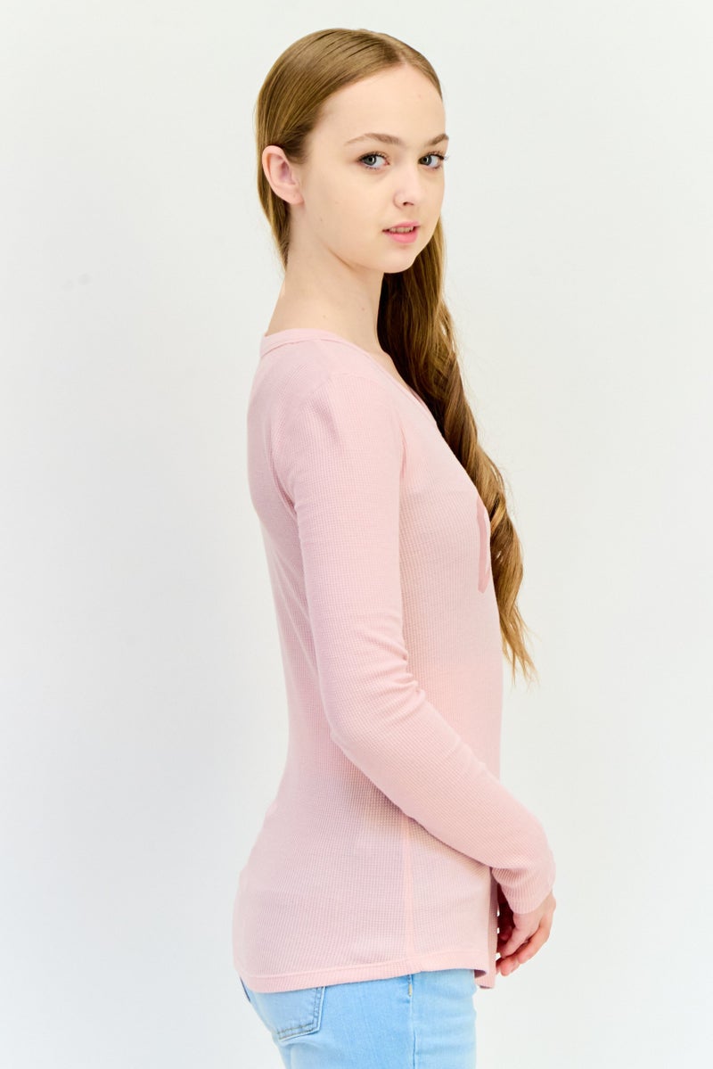 GAP Women Crew Neck Long Sleeve Brand Logo Top, Pink - Image 2