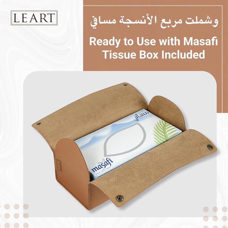لي آرت LEART حامل علبة المناديل الجلدي – حامل علبة المناديل لديكور المنزل لغرفة المعيشة وغرفة النوم والمكتب | غطاء علبة المناديل | حامل المناديل للسيارة | غطاء علبة المناديل للسيارة (كراميل) - Image 4