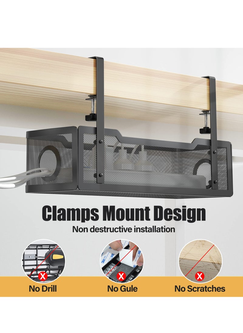 Generic Under Desk Cable Management Tray, Cable Organiser Box with Clamp, No Drill Installation-Black  - Image 2