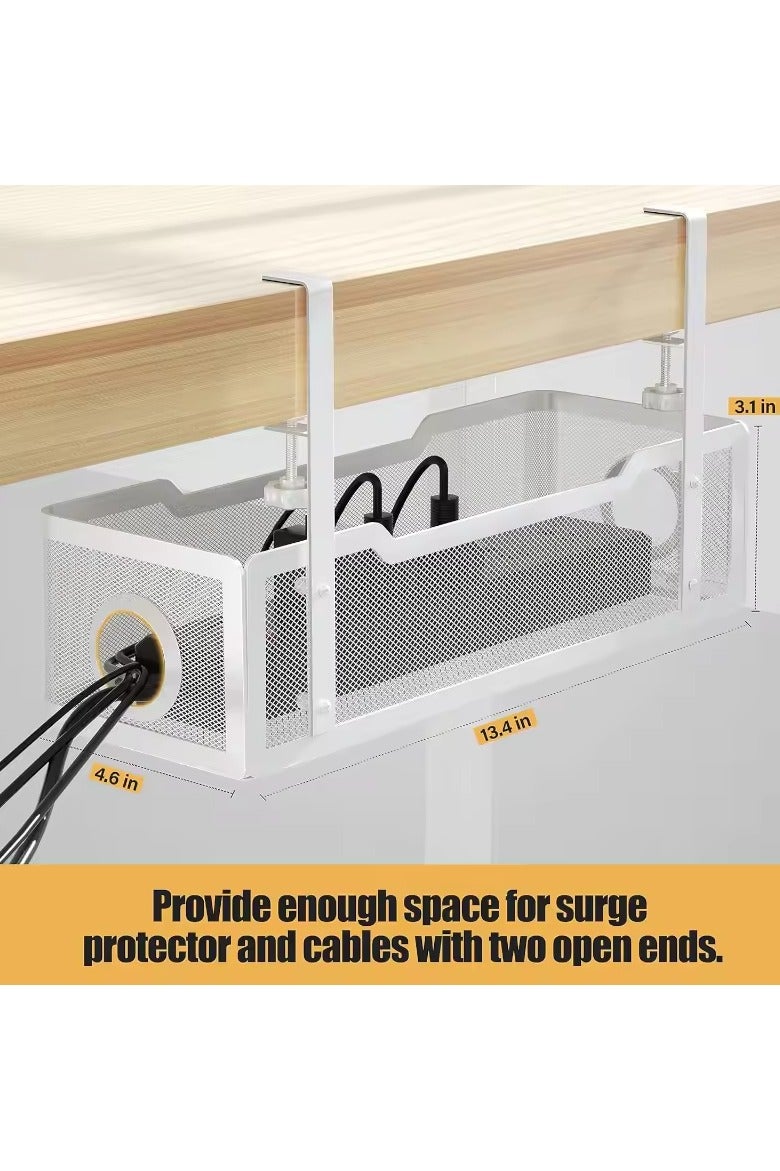 Under Desk Cable Management Tray, Cable Organiser Box with Clamp, No Drill Installation-Black  - Image 3