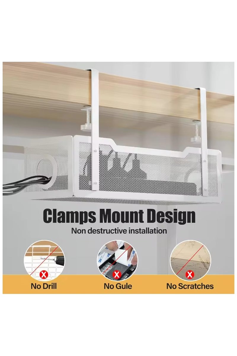 Under Desk Cable Management Tray, Cable Organiser Box with Clamp, No Drill Installation-Black  - Image 4