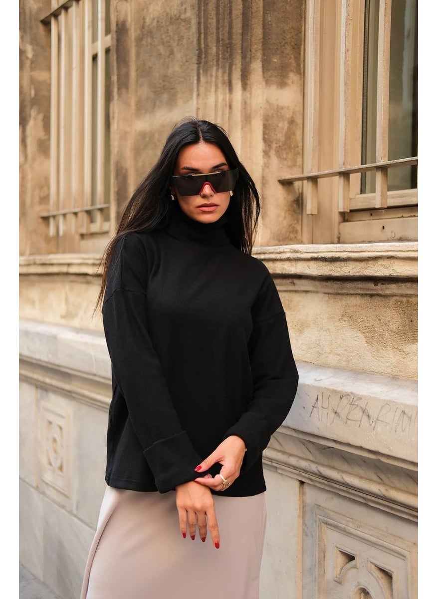 Sleeve Detailed Turtleneck Black Blouse - pzsku/Z3F3CA6A48FFB5C9164C8Z/45/_/1731910081/2d1775de-9ea2-4a35-8464-3d1c80fefc68