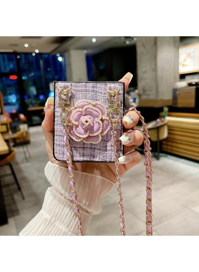 اس-توب جراب لهاتف Samsung Galaxy Z Flip6 من قماش الكاميليا المنقوش مع حبل طويل - Image 5