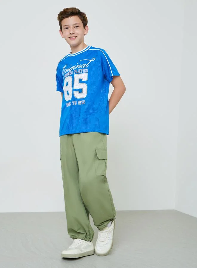 Styli Boys Blue Graphic Print Mesh Sports T-Shirt