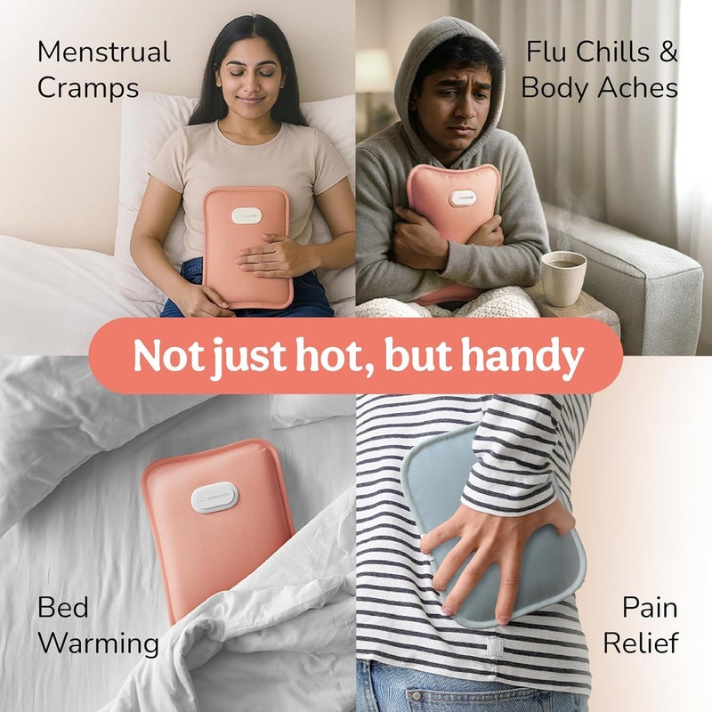 CARESMITH حقيبة الماء الساخن الكهربائية Eon Premium | وسادة تسخين بتقنية عزل مزدوجة من السيليكون | 6 طبقات من الحماية (وردي لؤلؤي) - Image 5