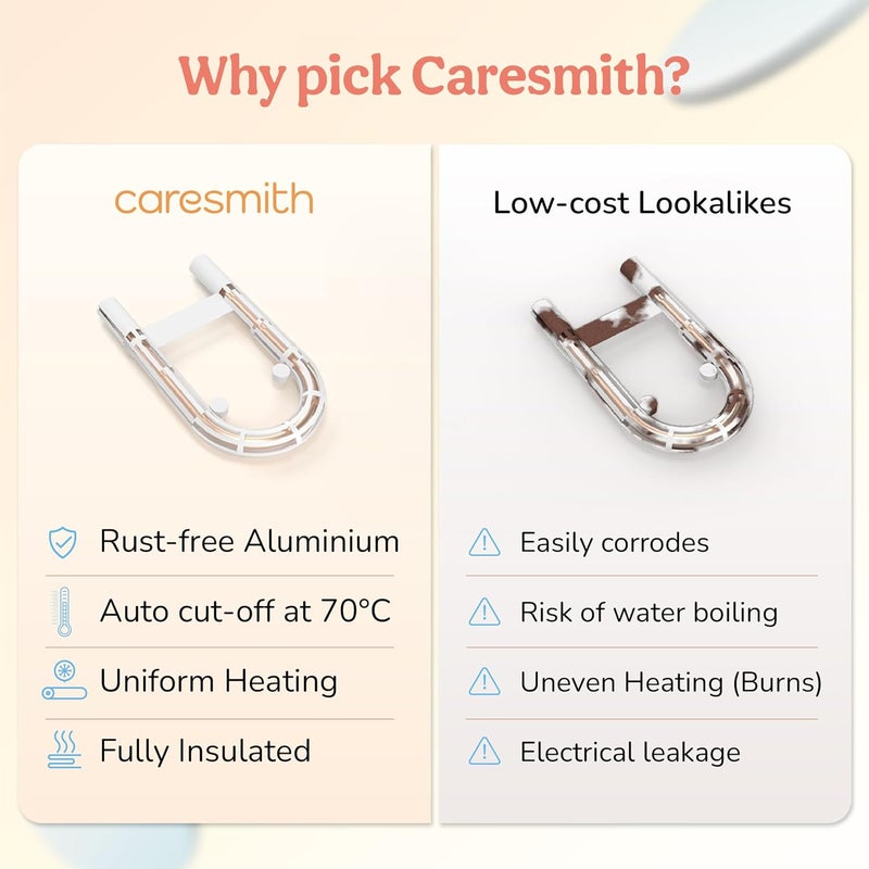 CARESMITH حقيبة الماء الساخن الكهربائية Eon Premium | وسادة تسخين بتقنية عزل مزدوجة من السيليكون | 6 طبقات من الحماية (وردي لؤلؤي) - Image 3