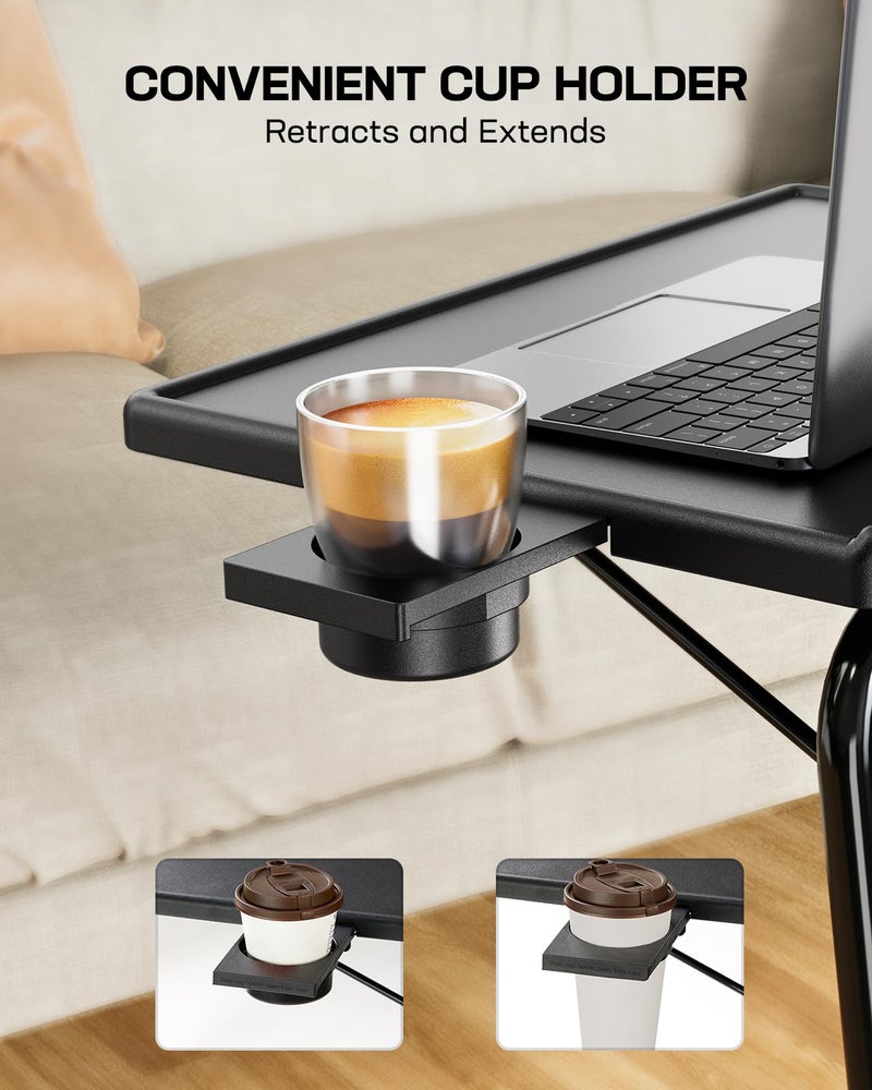 LORYERGO Multifunctional TV Tray Table - 2 Packs Adjustable TV Dinner Tray Tables with 6 Height & 3 Tilt Angle, Folding TV Trays with Cup Holder for Bed & Sofa, for Eating & Reading - Image 5