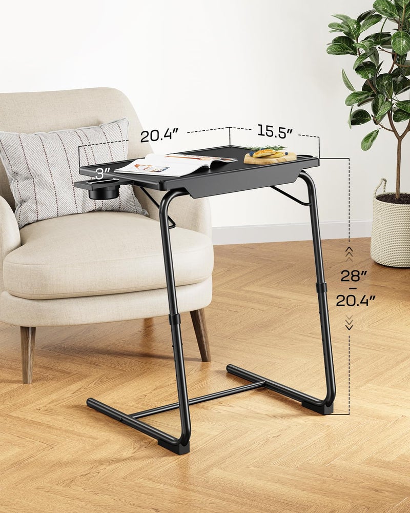 LORYERGO Multifunctional TV Tray Table - 2 Packs Adjustable TV Dinner Tray Tables with 6 Height & 3 Tilt Angle, Folding TV Trays with Cup Holder for Bed & Sofa, for Eating & Reading - Image 4