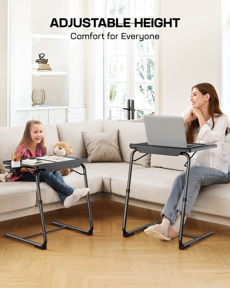 LORYERGO Multifunctional TV Tray Table - 2 Packs Adjustable TV Dinner Tray Tables with 6 Height & 3 Tilt Angle, Folding TV Trays with Cup Holder for Bed & Sofa, for Eating & Reading - Image 3