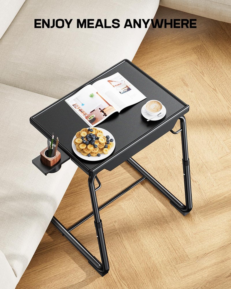 LORYERGO Multifunctional TV Tray Table - 2 Packs Adjustable TV Dinner Tray Tables with 6 Height & 3 Tilt Angle, Folding TV Trays with Cup Holder for Bed & Sofa, for Eating & Reading - Image 2