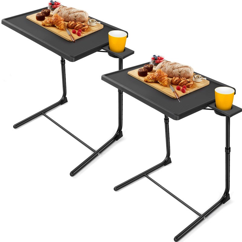 LORYERGO Multifunctional TV Tray Table - 2 Packs Adjustable TV Dinner Tray Tables with 6 Height & 3 Tilt Angle, Folding TV Trays with Cup Holder for Bed & Sofa, for Eating & Reading - Image 1