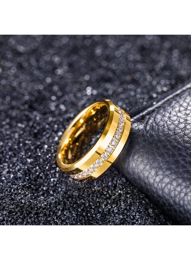 TRUMIUM خاتم زفاف للرجال 8 مم من التنجستن مع حلقة زركونيا مكعبة بيضاء مزينة بالذهب بحواف مائلة مقاس 11.5 - Image 3