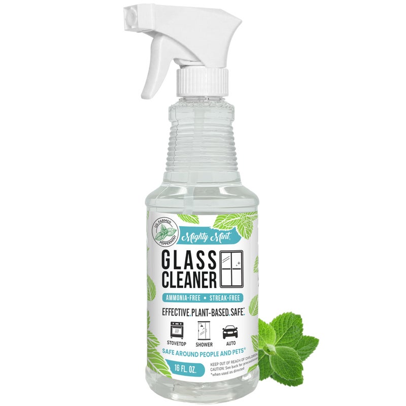 Mighty Mint Glass Cleaner NonToxic AmmoniaFree StreakFree Spray for Windows Screens Stovetop Bathroom Natural Peppermint Scent 16oz