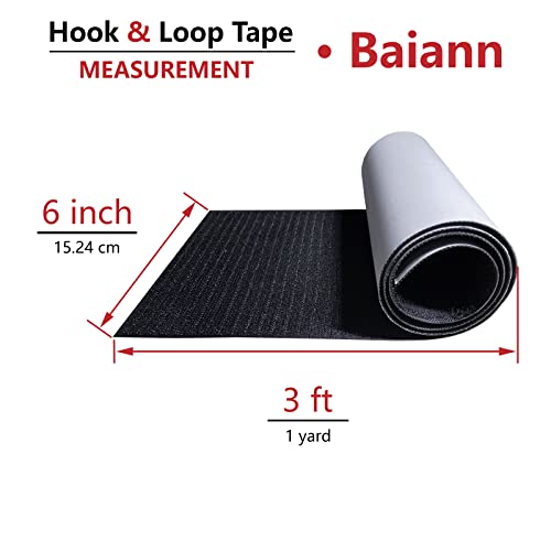 Baiann 6 inch x 3 ft Adhesive Hook and Loop Strips Tape Sticky Back Fastener Heavy Duty Patch Nylon Fastener Interlocking Straps for Home Car School Office Crafts (Black-1 Yard) - Image 3