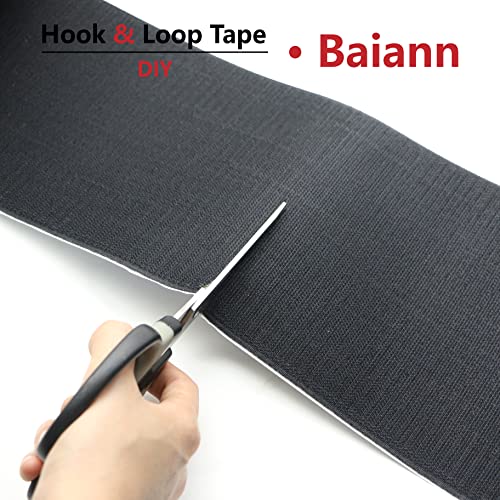 Baiann 6 inch x 3 ft Adhesive Hook and Loop Strips Tape Sticky Back Fastener Heavy Duty Patch Nylon Fastener Interlocking Straps for Home Car School Office Crafts (Black-1 Yard) - Image 4