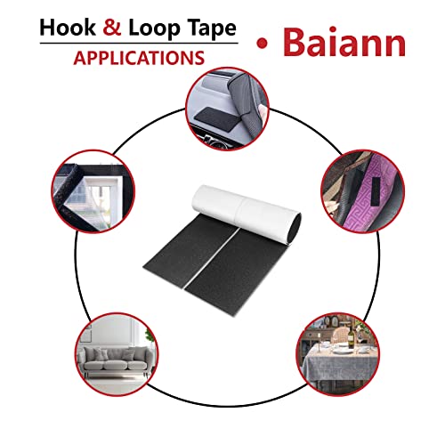Baiann 6 inch x 3 ft Adhesive Hook and Loop Strips Tape Sticky Back Fastener Heavy Duty Patch Nylon Fastener Interlocking Straps for Home Car School Office Crafts (Black-1 Yard) - Image 5