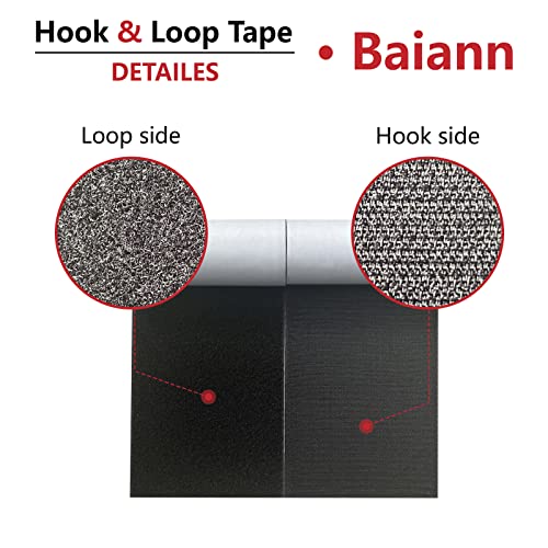 Baiann 6 inch x 3 ft Adhesive Hook and Loop Strips Tape Sticky Back Fastener Heavy Duty Patch Nylon Fastener Interlocking Straps for Home Car School Office Crafts (Black-1 Yard) - Image 2