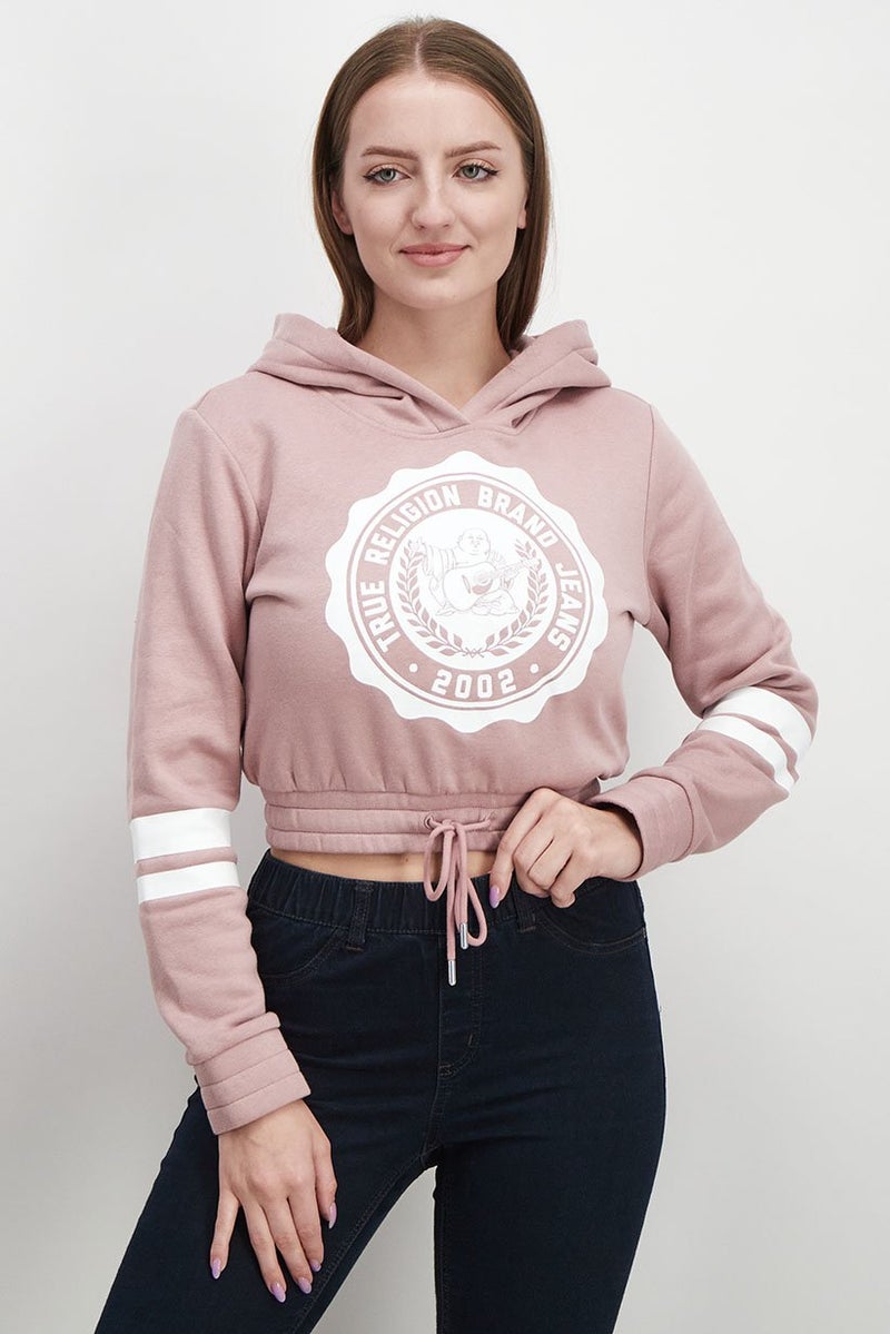 TRUE RELIGION Women Hooded Neck Graphic Sweatshirt, Wood Rose - Image 1