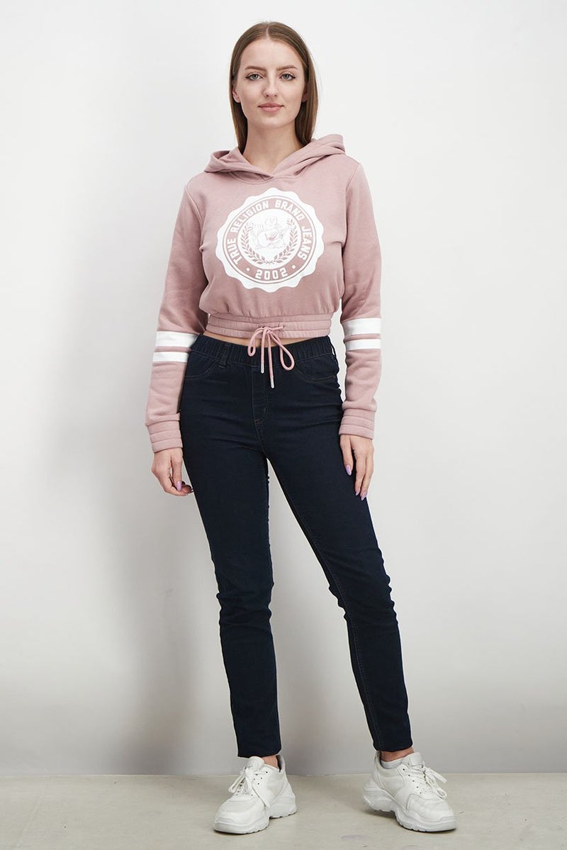 TRUE RELIGION Women Hooded Neck Graphic Sweatshirt, Wood Rose - Image 2