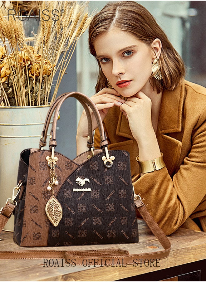 roaiss Classic Vintage Textured Handbag for Women with Pendant Decor and Gift Bag Trendy Large Capacity Shoulder Crossbody Bags in Luxury Print for Mother and Wife Suitable for Birthday Gift or Ramadan  - Image 5