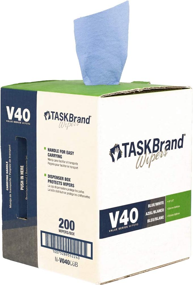 TaskBrand N-V040CGB Blue V40 Value Series Center Pull Wiper Sheets, All-Purpose Disposable Cleaning Towels, 10 x 11.5 Inches, Blue, Roll of 200 - Image 1