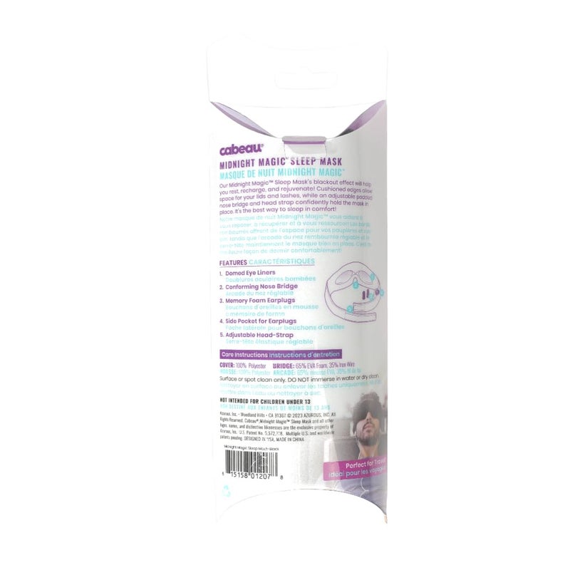 Cabeau Midnight Magic Sleep Mask â€“ Adjust Padded Nose Strip to Block or Blackout Light - for Home and Travel - Soft Plush Fabric â€“ Eye Liners Keep Fabric Away from Eyelids - Memory Foam Earplugs - Image 3