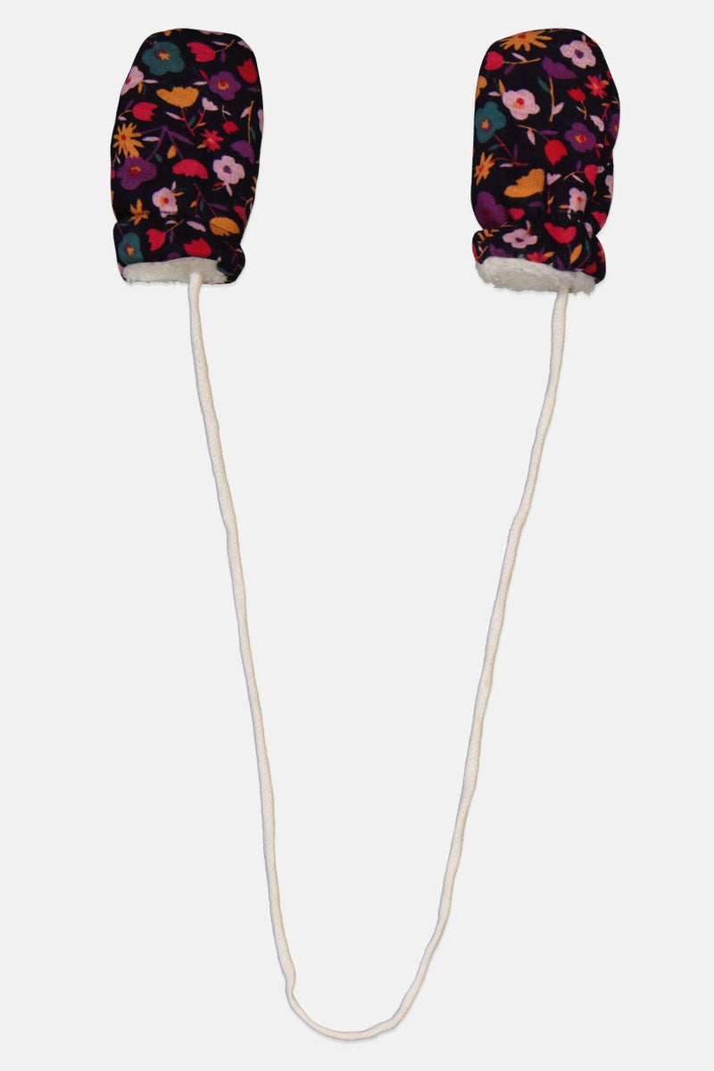 Dp Am Toddlers Girl 1 Pair Floral Gloves, Black Combo - Image 2