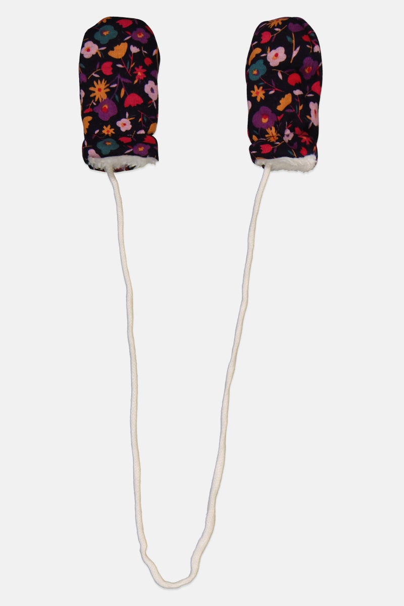 Dp Am Toddlers Girl 1 Pair Floral Gloves, Black Combo - Image 1