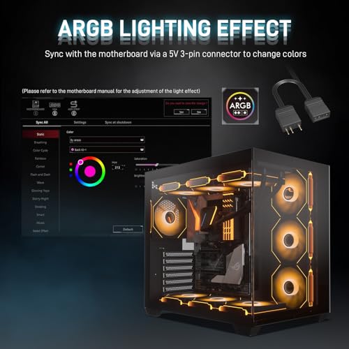 DARKROCK F120 3in1 120mm Infinite Mirror Design Case Fans with 24 LED Lights PWM Control & ARGB Effect, Hydraulic HDB Bearing for Low-Noise Operation - Suitable for Most PC Cooling Systems - Black - Image 4