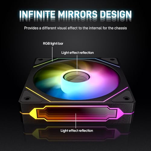 DARKROCK F120 3in1 120mm Infinite Mirror Design Case Fans with 24 LED Lights PWM Control & ARGB Effect, Hydraulic HDB Bearing for Low-Noise Operation - Suitable for Most PC Cooling Systems - Black - Image 3